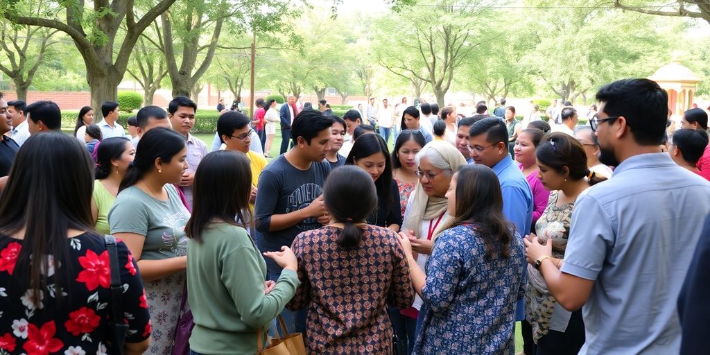 Community members engaging in activities in a park setting.