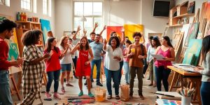 Group of people engaged in creative activities together.