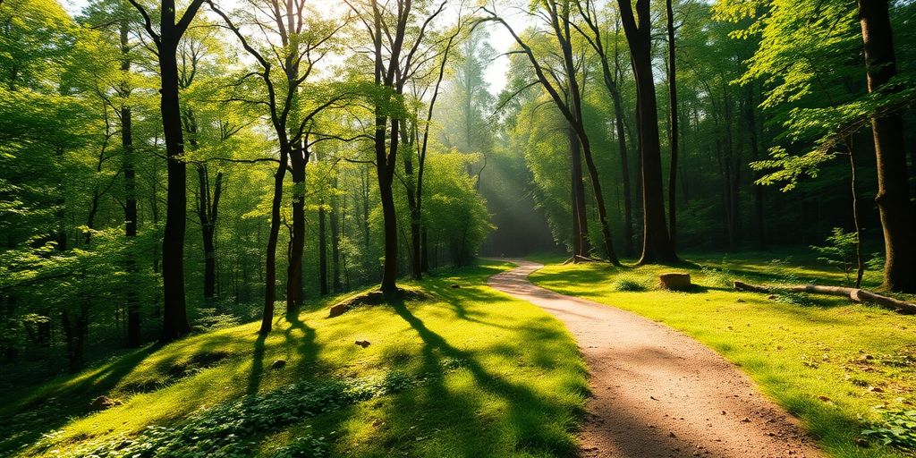 A peaceful forest path inviting resilience and personal growth.